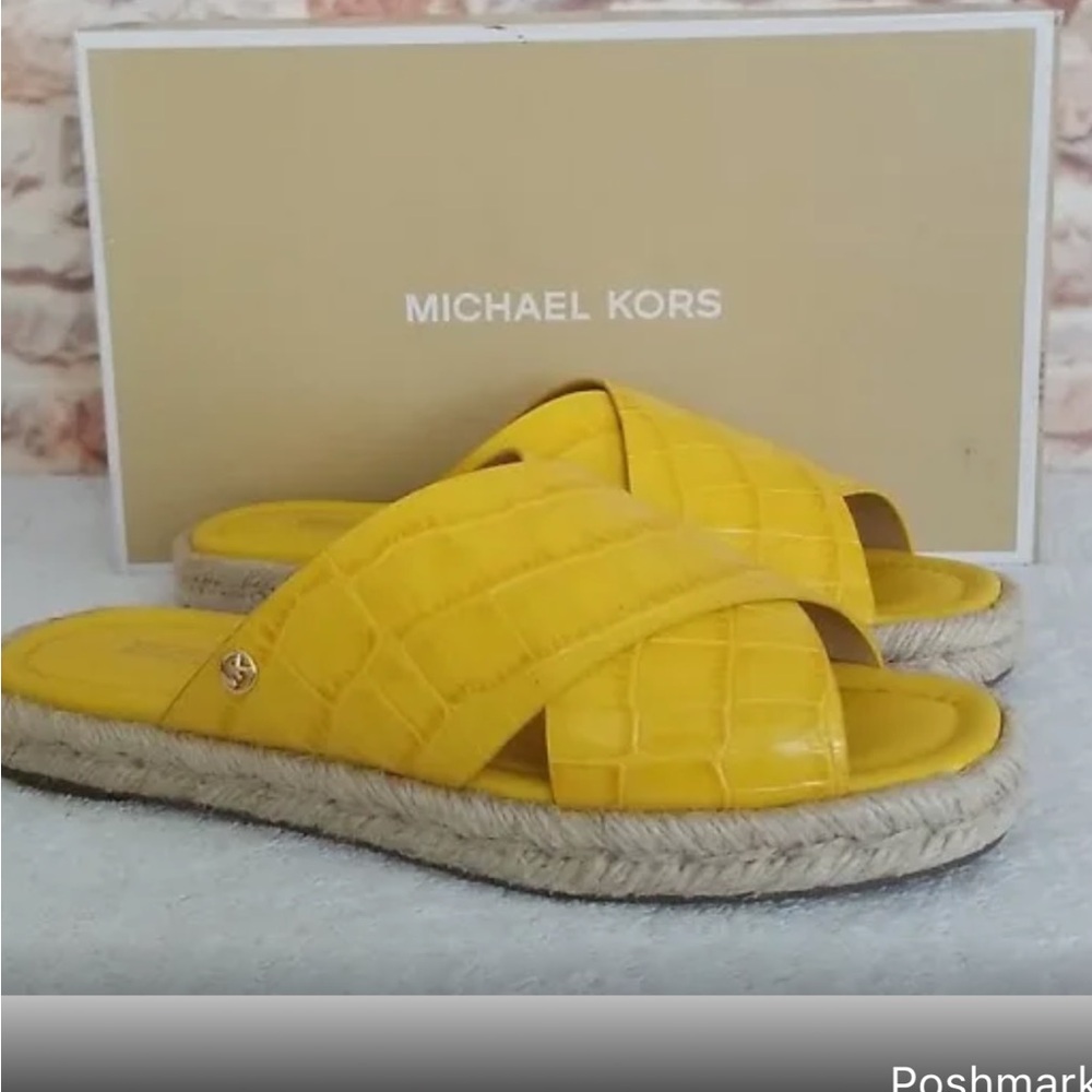 Michael Kors Linden Croc Embossed Sandals. New Without Tags